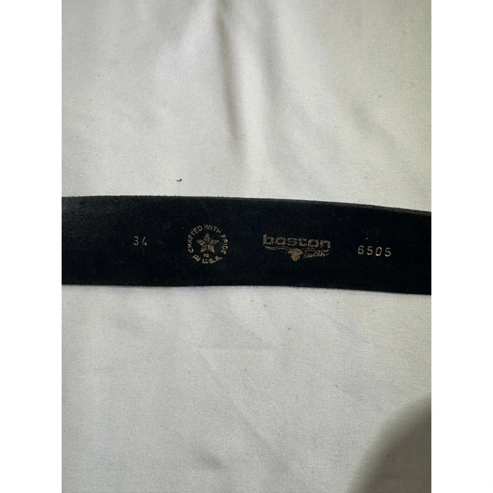 Boston Leather 6505 Mens Black Leather Belt Silver Buckle Made in USA Size 34